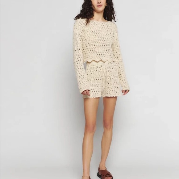Reformation Tops - Reformation long sleeve Cream Crochet Knit Set